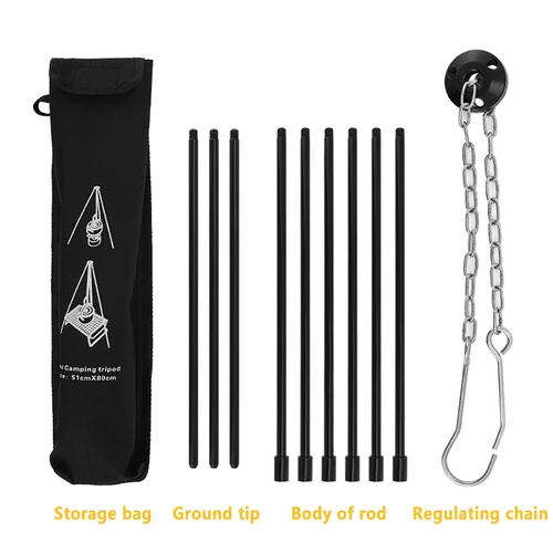 Imagen 2 del producto Trípode para fogata para acampar, olla colgante, utensilios de cocina para exteriores, olla de cocina para Picnic, estante para parrilla, soporte para barbacoa, trípode de aleación de aluminio