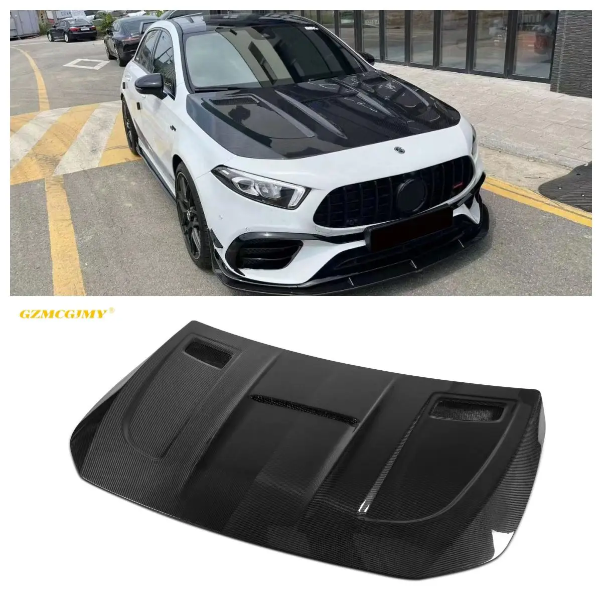 High quality 2019-2023 dry carbon automotive engine hood suitable for Mercedes Benz A-class series carbon fiber engine hood