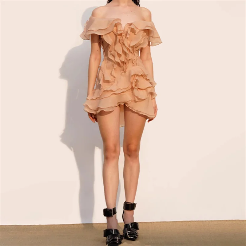 Damenkleider Neues 3D-Blumen-Minikleid für den Sommer 2025, sexy schulterfreie, ärmellose kurze Kleider, Partykleider, Abendkleider