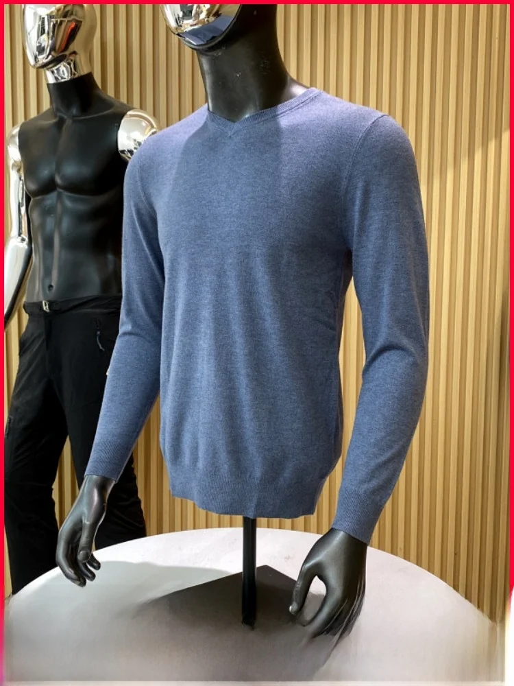 

Мягкий, приятный к телу весенний повседневный мужской вязаный свитер с V-образным вырезом, универсальный, комфортный базовый джемпер для мужчин из полиэфирного волокна