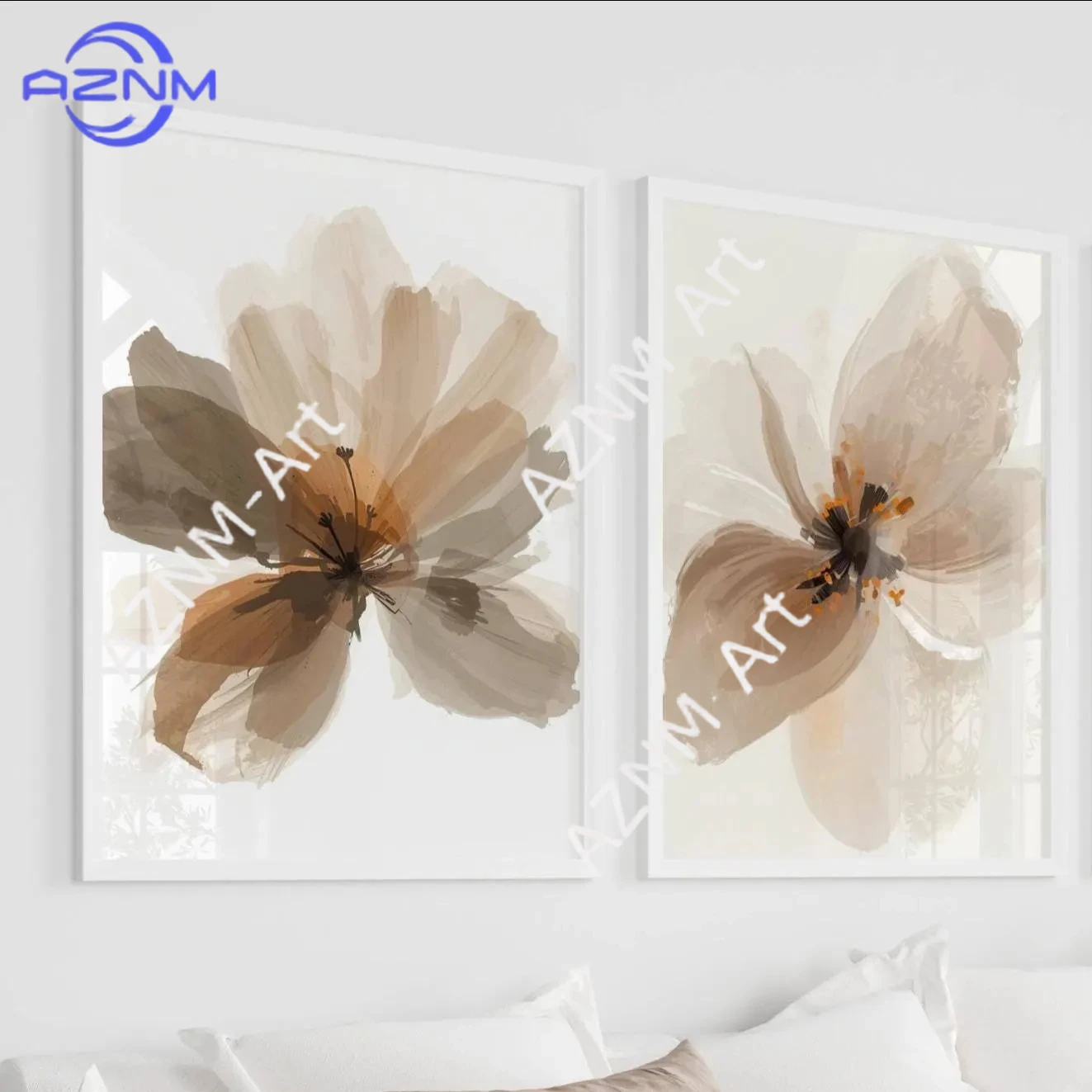 Abstract Floral Prints: Neutral Modern Wall Art, Set of 2，fo