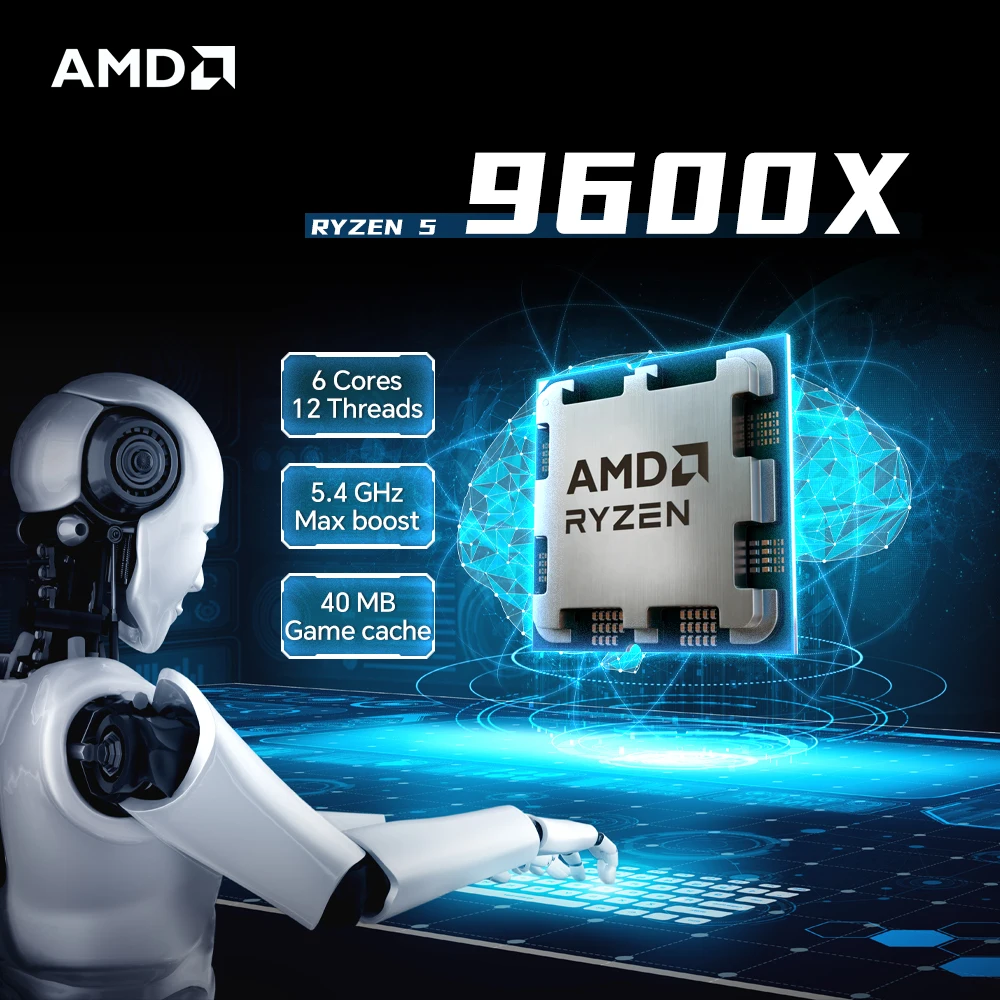 معالج AMD Ryzen 5 9600X جديد 5.4 جيجا هرتز 6-Core 12-Thread DDR5 4NM مقبس AM5 L3=32M 65 وات R5 9600X ولكن بدون مروحة