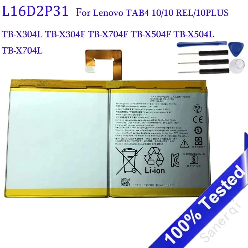 L16D2P31 Battery For Lenovo TAB4 10 PLUS TB-X304L X304F TB-X704F X704L TB X705F X504F X504L Tablet 7000mAh With Tools