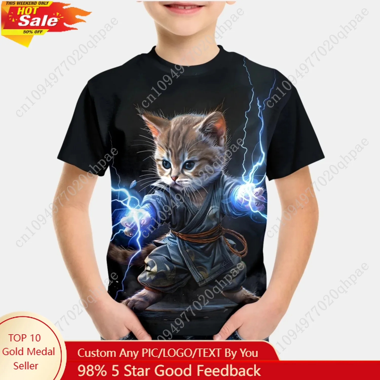 

Children's Clothing Cuddly Cat Graphic 3D Print Fashion Casual Street Style Summer Short Sleeves Tops O-Neck Children's T-Shirt