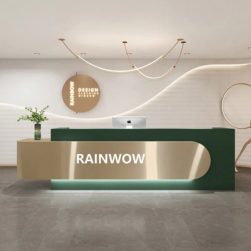 Modern Luxury Stainless Steel Reception Desks Beauty Salon Hairdressing Shop Cashier Desk Clothing Store Office Furniture FYRD