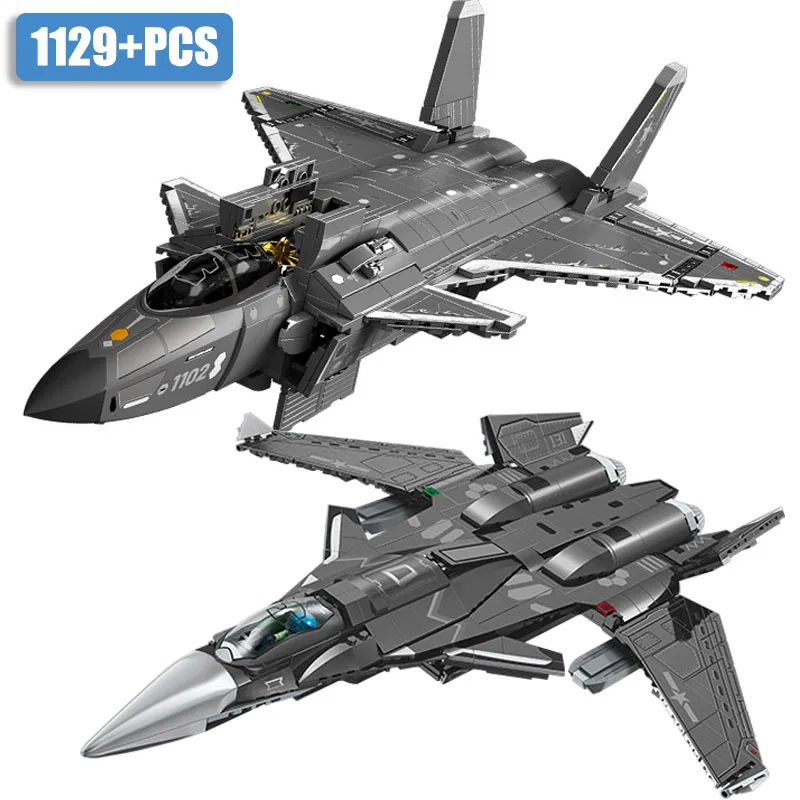 

Military Series Jump Jets J-35 Shipboard Aircraft Building Blocks MOC City War Fighter Model Bricks Toys For Children Boy Gifts