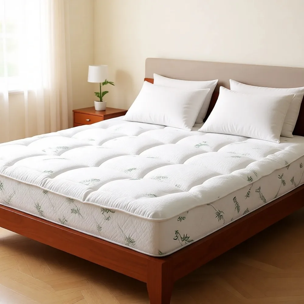 Extra Thick Breathable Bamboo Mattress Topper King Size Cooling Soft Quilted Fitted Cover Deep Pocket