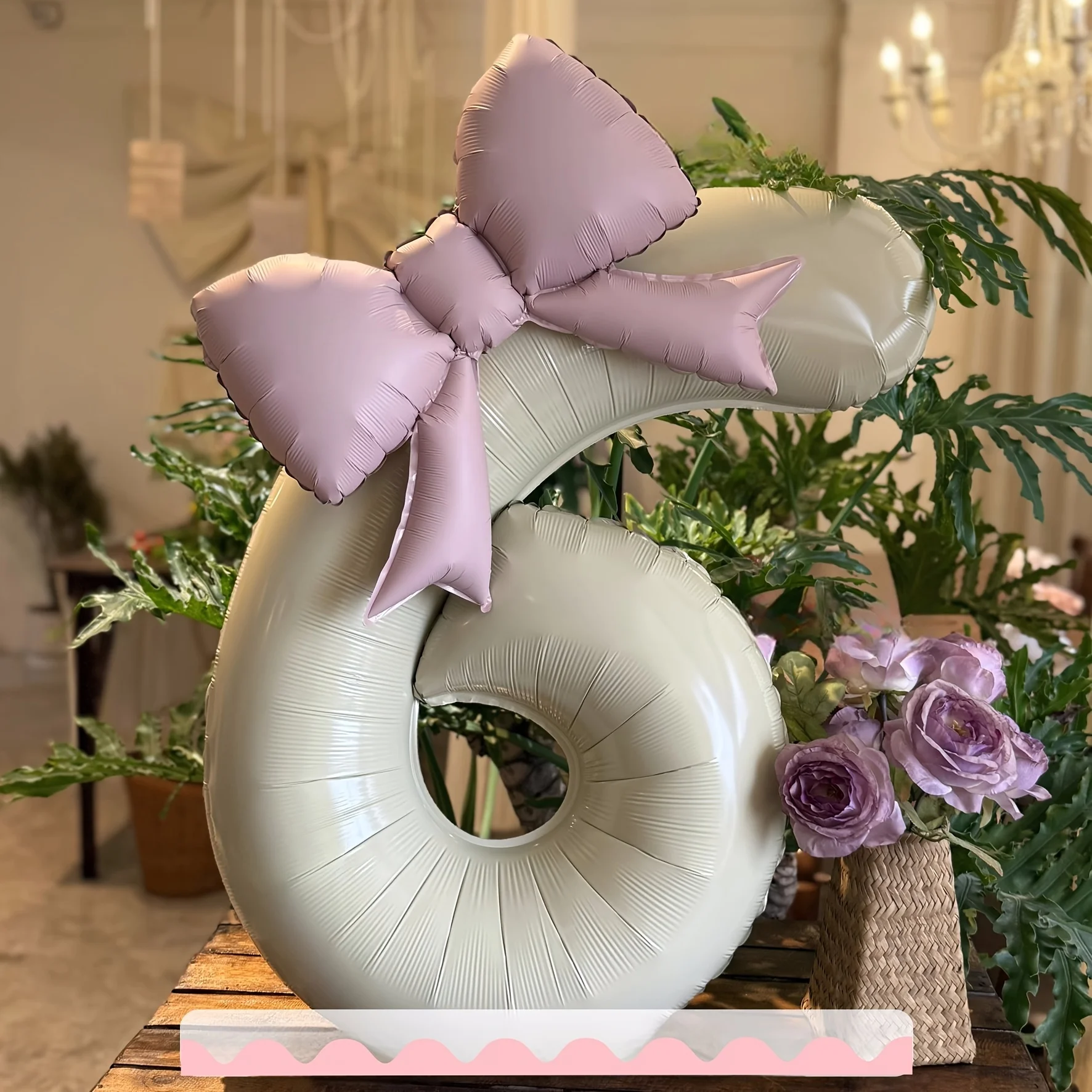 مجموعة مكونة من قطعتين من بالونات رقائق الألومنيوم ذات القوس الوردي الرقمي الملون الكريمي مناسبة لتزيين مشاهد الحفلات الخارجية لأعياد الميلاد، #5