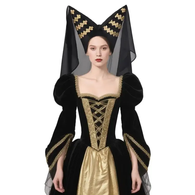 DAZCOS قبعة هينين النسائية لمهرجانات عصر النهضة وأغطية الرأس في العصور الوسطى للهالوين مع حجاب