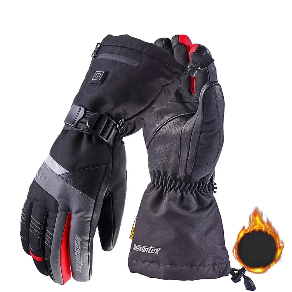 Heated Gloves Battery Rechargeable Electric Heating Full Finger Racing Gloves Leather Motorcycle Ski Snow Gloves for Men Women