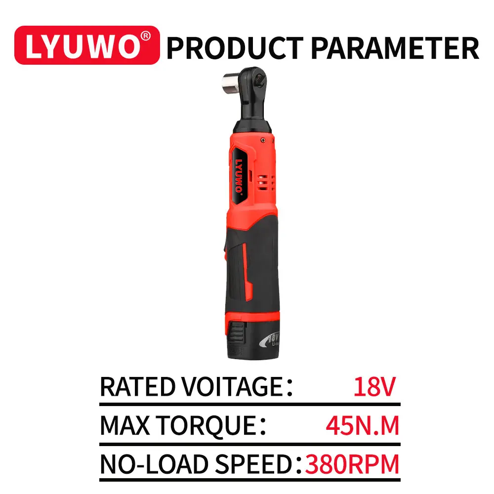 LYUWO 18V 90 Degree Rechargeable Right Angle, Ratchet Kit, Angle Drill, Screwdriver Nut Removal, Car Repair Tool, Power Tool Set