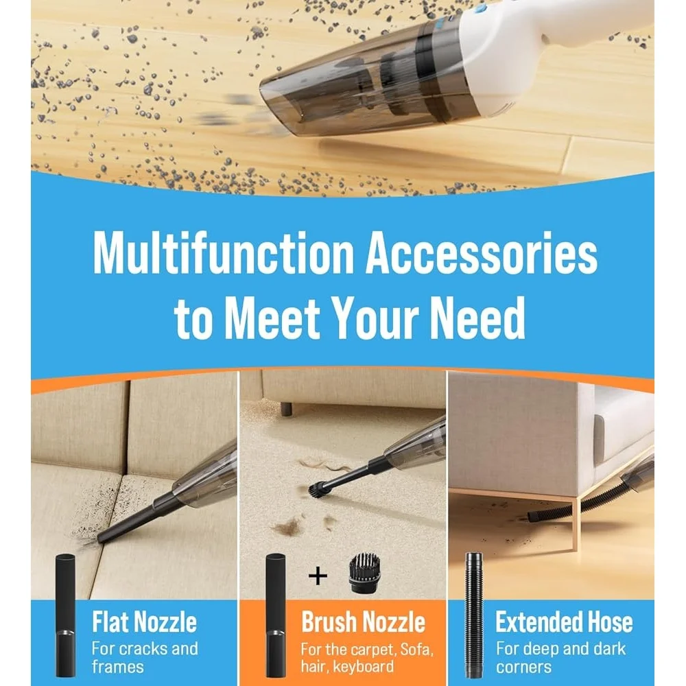 Potente aspiradora de mano inalámbrica, Mini aspiradora recargable de 9500PA con filtro HEPA, accesorios para limpieza del hogar y el coche