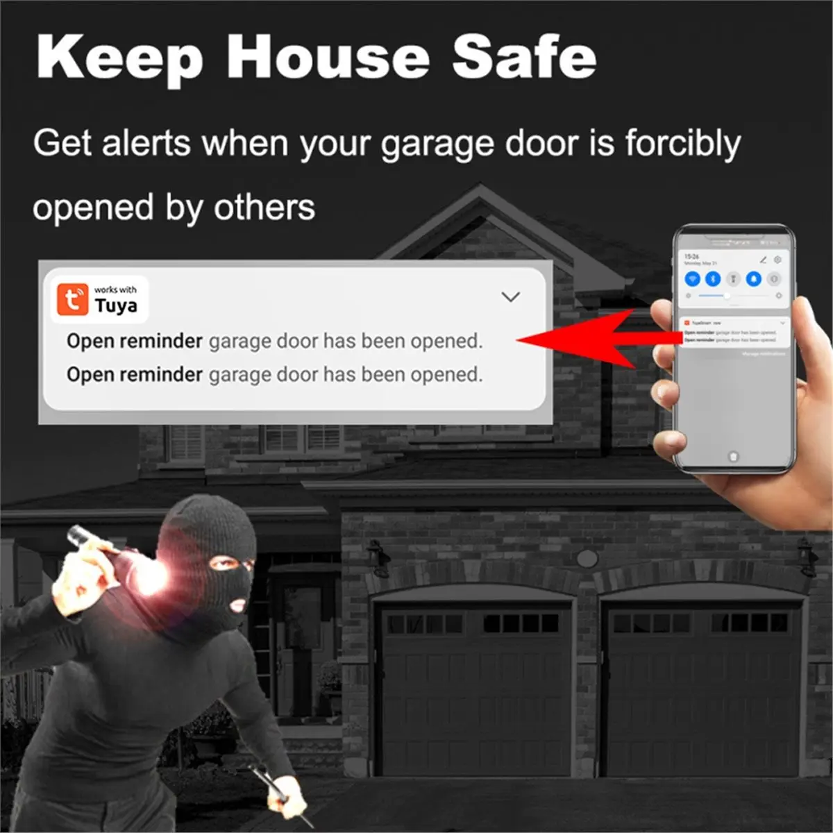A73T Tuya Smart Garage Door Opener Wifi Switch APP Control Audio Password Control Real Time Monitor for Alexa Siri Smart Life