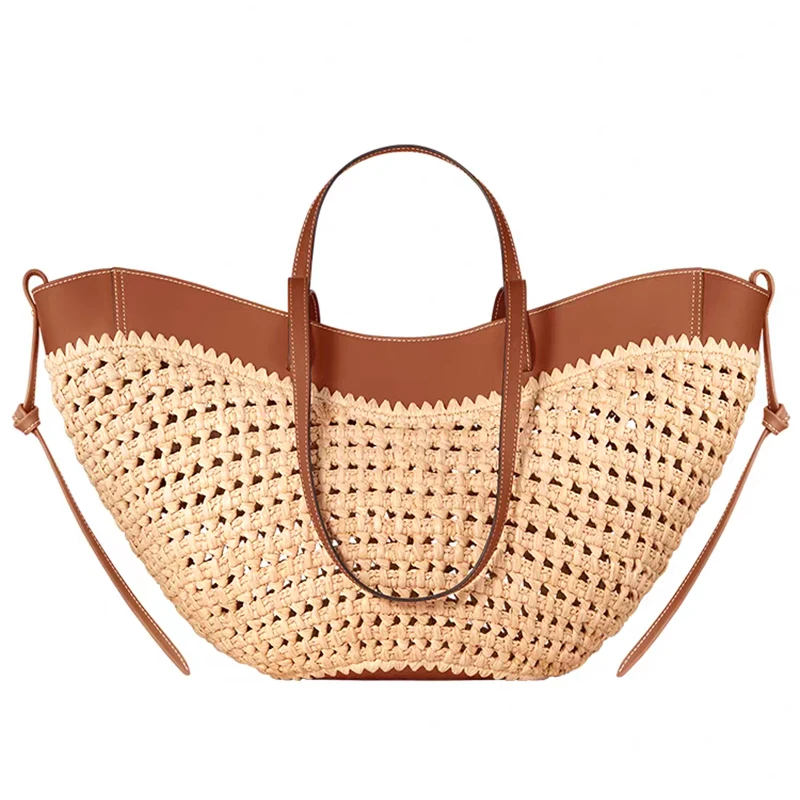 Französische Handgewebte Damen-Tragetasche Große Gemüsekorb-Tasche mit Lässiger Innentasche zum Einkaufen Schulter- und Unterarm-Tragetasche – Detail 18