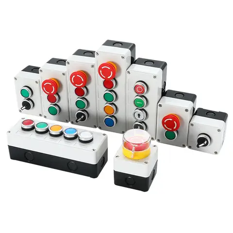 산업용 방수 단추 빈 박스 스위치 표시기, 22mm 4 5 홀 푸시 단추 스위치 노브 비상 정지 제어