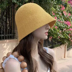 Versatile Bucket Hat for Women Summer Hat Weave Sun Hat Travel Cap Lady Cap Female Simple Fold Floppy Girls Beach Hat Panama