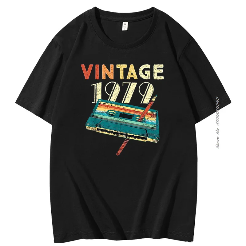 Vintage 1979 Music Cassette graphic t shirts 45rd Birthday Gifts Cotton T-shirt Summer Tees Tops men\'s short sleeve t-shirt