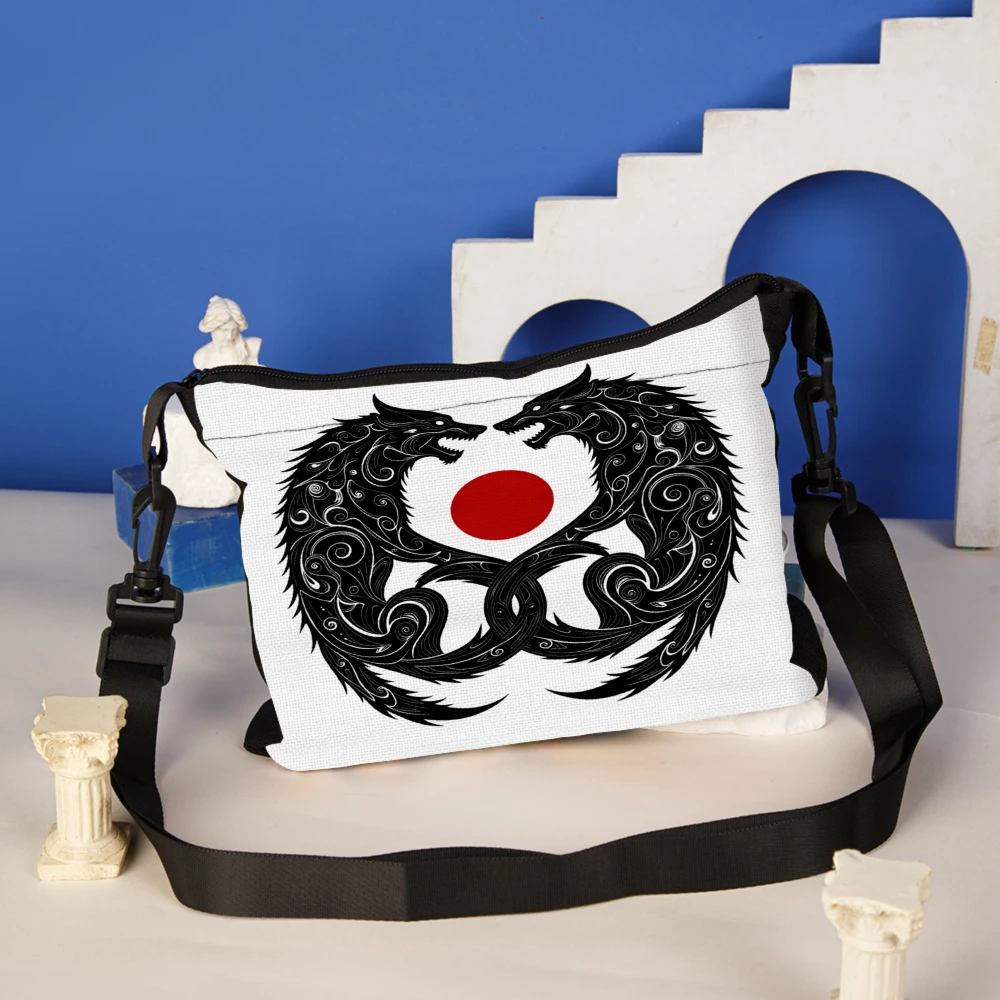 Dragon Design Crossbody Bag White Black Dragon With Red Circle Print Shoulder Bags For Women Men Casual Travel Daily Use Fashion