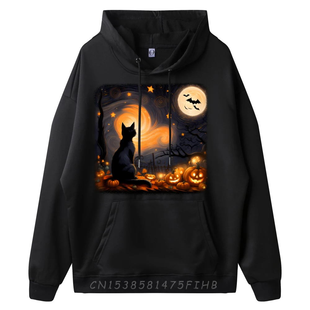 Halloween Van Gogh Starry Night Black Cat Pumpkins Bats Luxury Designer Luxury Hoodie Vegan