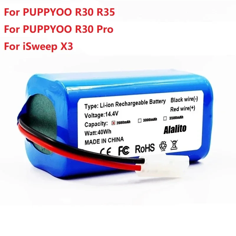 New 14.4V 3500mAh/3000mAh Li-ion Battery For PUPPYOO R30 R35 , PUPPYOO R30 Pro , For iSweep X3 Robot Vacuum Cleaner Part