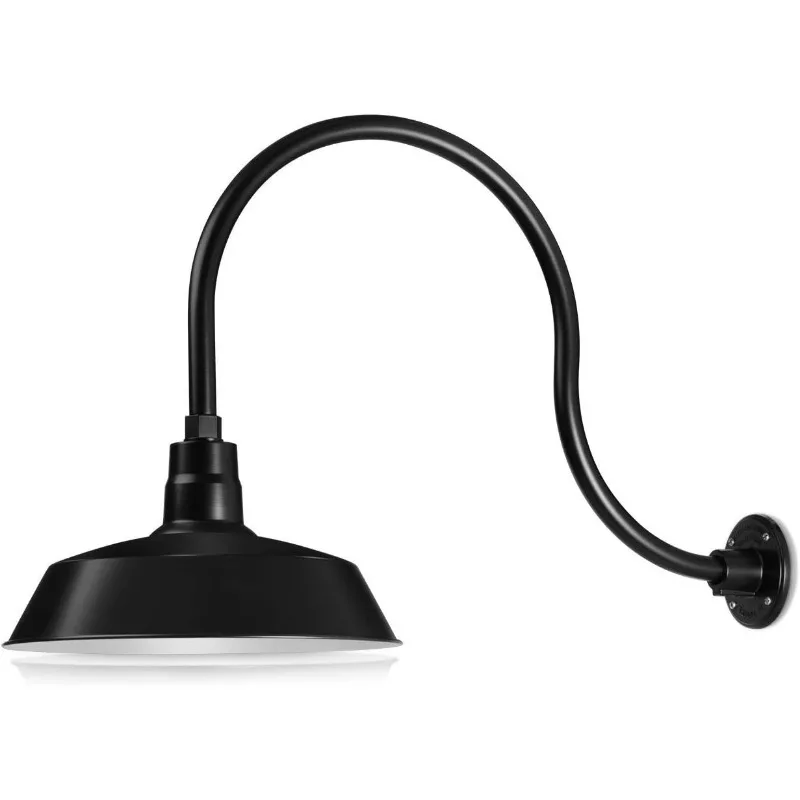 14in. Satin Black Outdoor Gooseneck Barn Light Fixture With 24in. Long Extension Arm - Wall Sconce Farmhouse, Antique Style