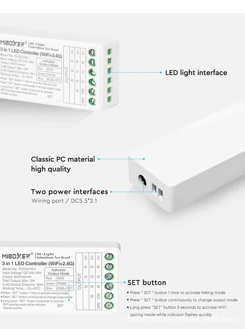 Miboxer (WIFI+2.4G)2 in 1/5 in 1 LED Controller for Single Color Dual White RGB RGBW RGB+CCT Smart LED lignt
