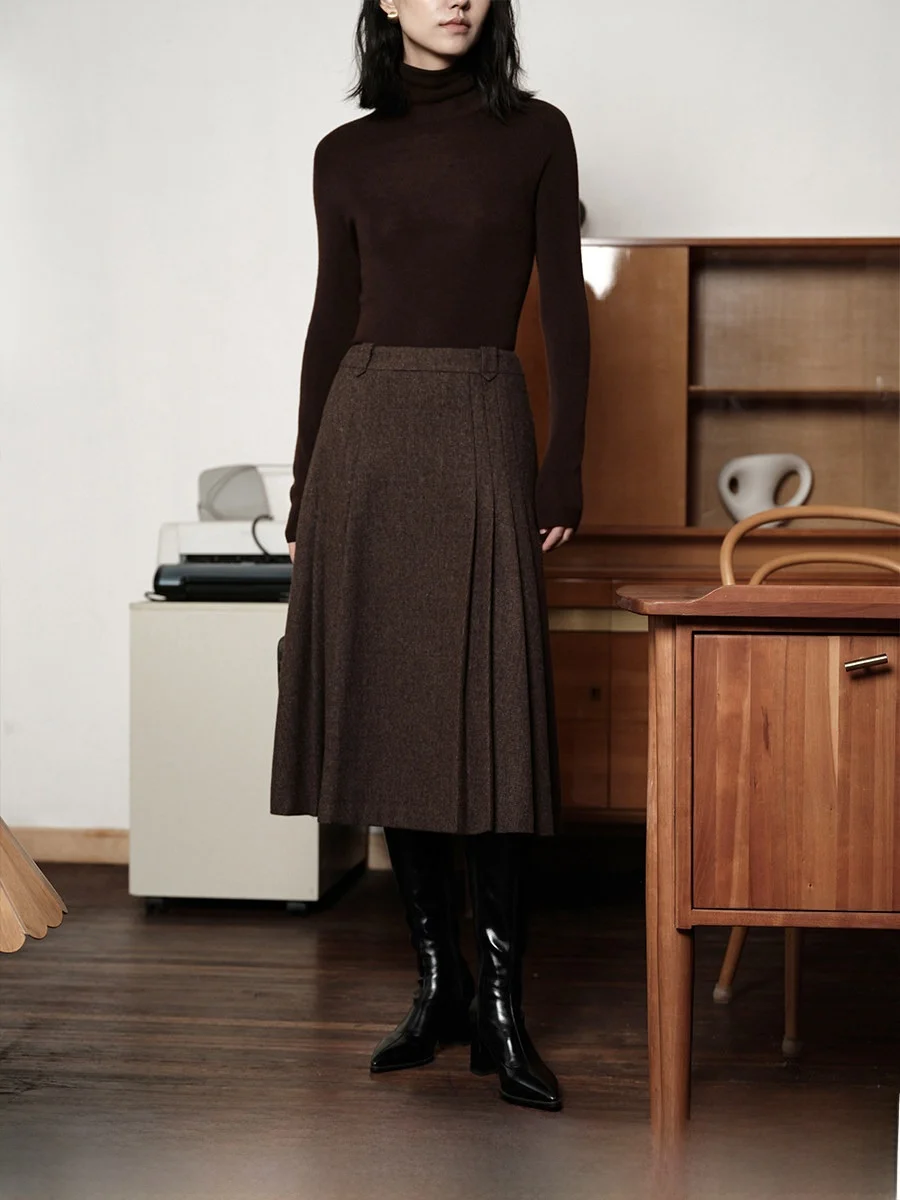 

Шерстяная юбка миди с высокой талией Ele от Chimei Nihua, коллекция Осень-Зима, дизайн Sli, стройнящая юбка А-силуэта