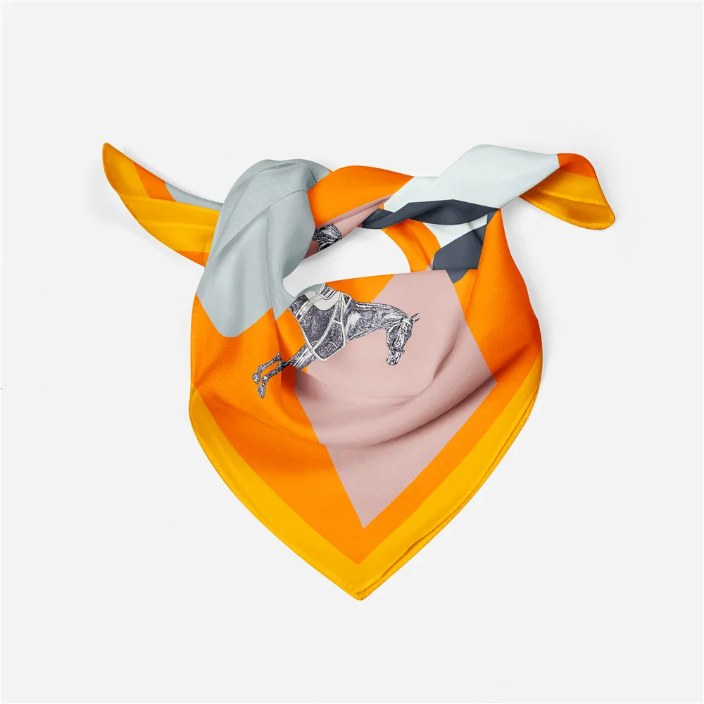 2024 New Design Cartoon Horse Silk Scarf Fashion Women Scarf Small Square Scarves Hijab Head Scarf Neck Tie Band Neckerchief