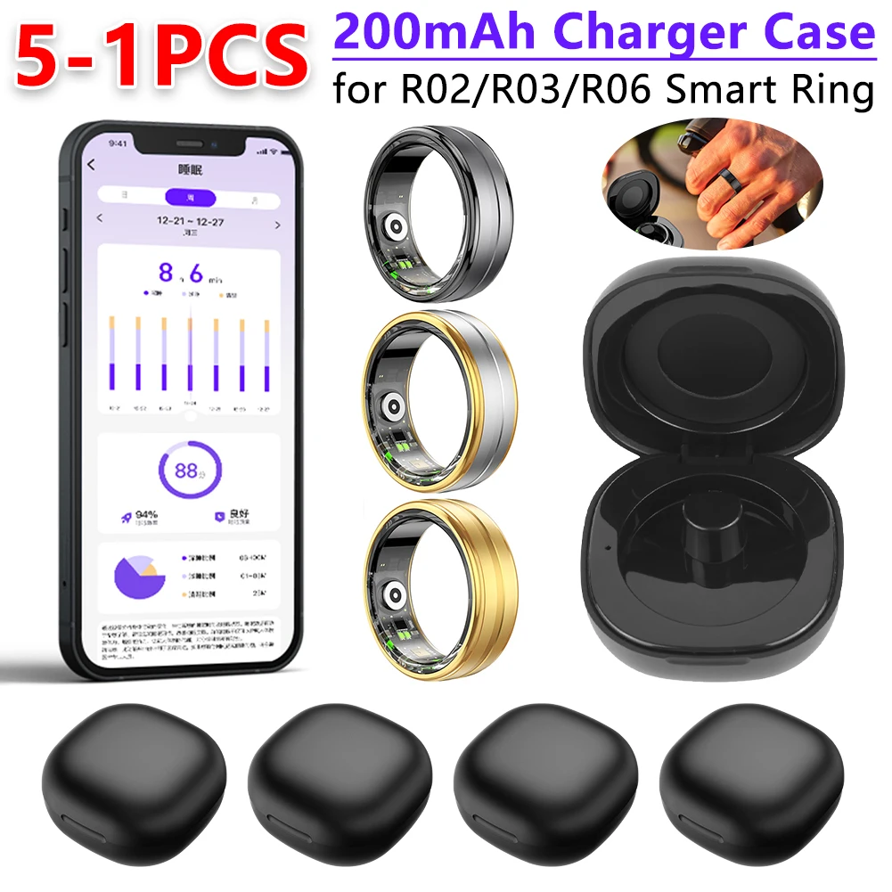 

1-5PCS Charger Case 200mAh Wireless Charging Case Replacement Charger Case Cradle Dock Station for R02/R03/R06 Smart Ring