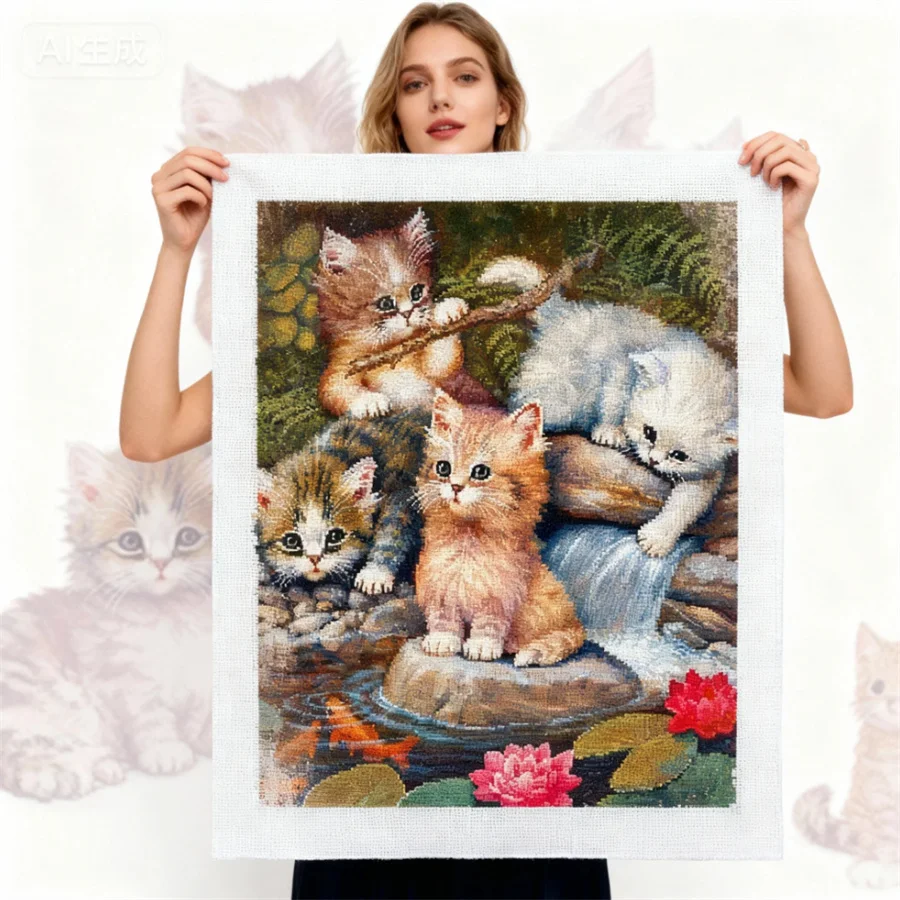 

Animal Cat DIY Embroidery Cross Stitch 11CT Kits Needlework Craft Set Printed Canvas Thread Painting Home Decoration Design