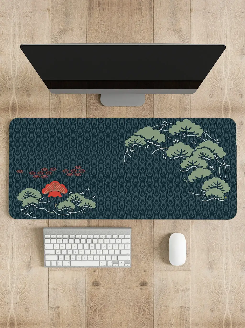 

Зеленый японский настольный коврик, коврик для мыши с зеленым восточным узором Sage Green Xl, коврики для мыши с азиатским японским узором, очень большой игровой коврик для мыши Xxl