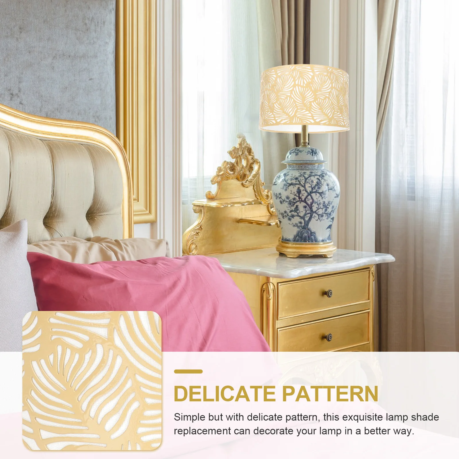 

Metal Lamp Leaf Pattern Hollow Design Modern Light Cover For Table Drum Lampshade Floor Lamp Living Room Bedroom E27