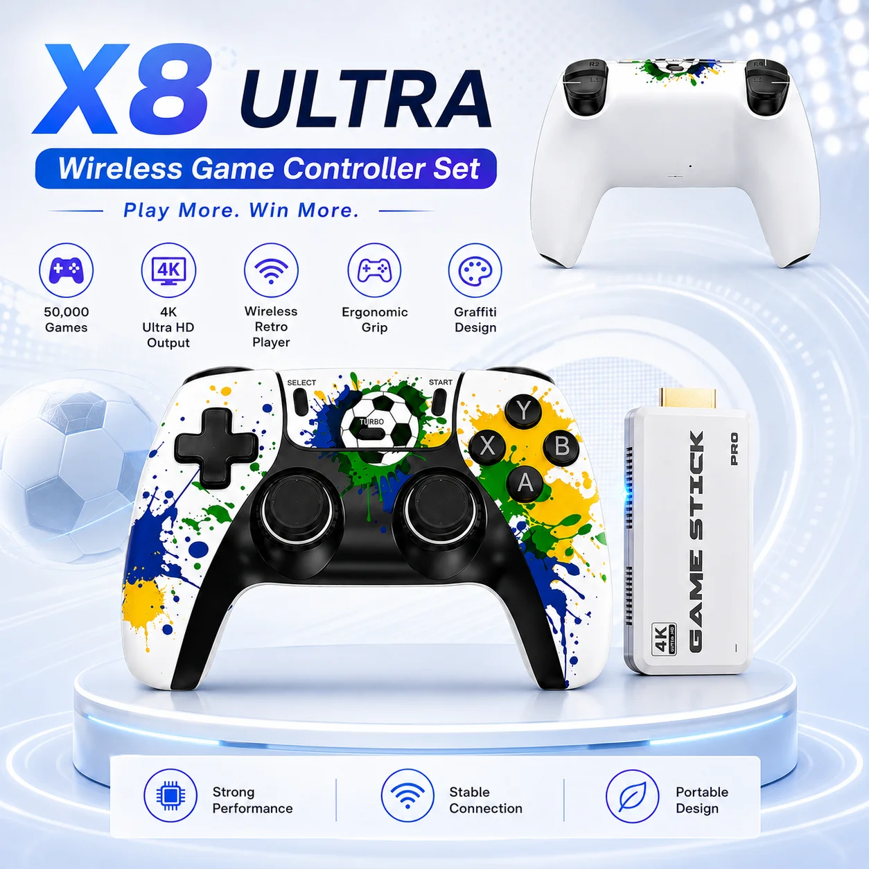 

Retro Gaming Console X8 Ultra 50000+ Classic Games 4K Ultra HD TV Output Wireless Game Player Graffiti Style Design