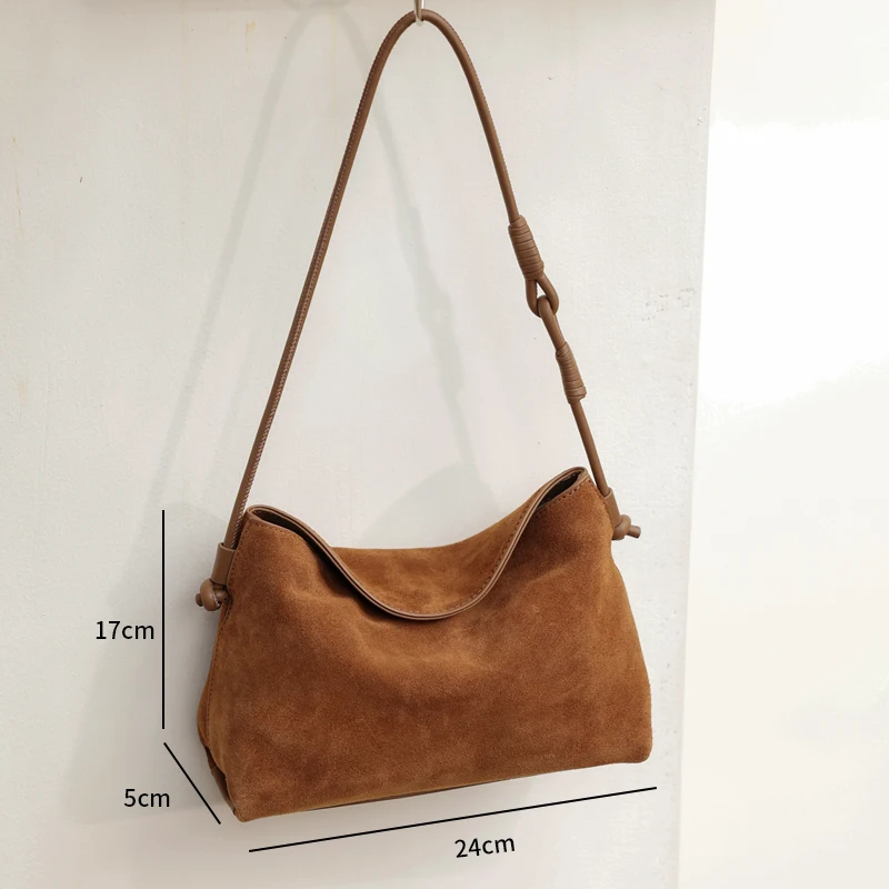 Genuine Suede Bag Women Casual Tote Female Shoulder Bags Ladies Large Capacity Vintage Cowhide Natural Cow Leather Woman Handbag
