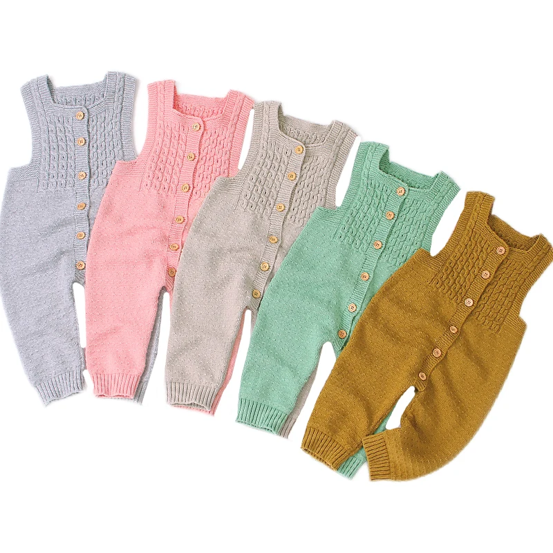 0-24M Infant Baby Girl Boy Jumpsuit Knited Tops Sleevless Solid Baby Knittin Romper Spring Autumn Overalls One Piece Clothes