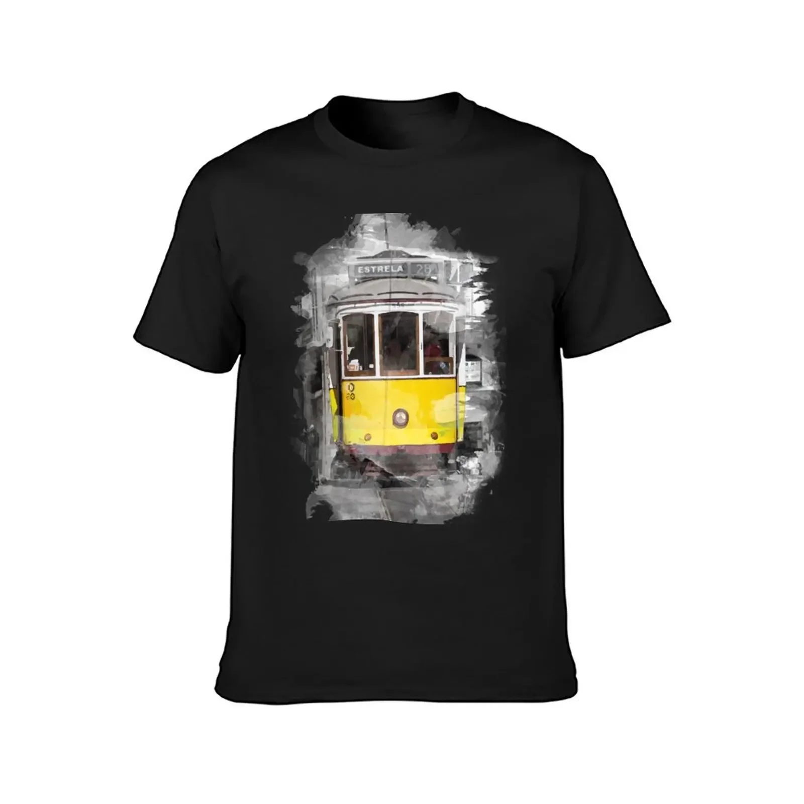 Lisbon Tram 28 watercolor T-Shirt plus size tops anime t shirts funny t shirts for men