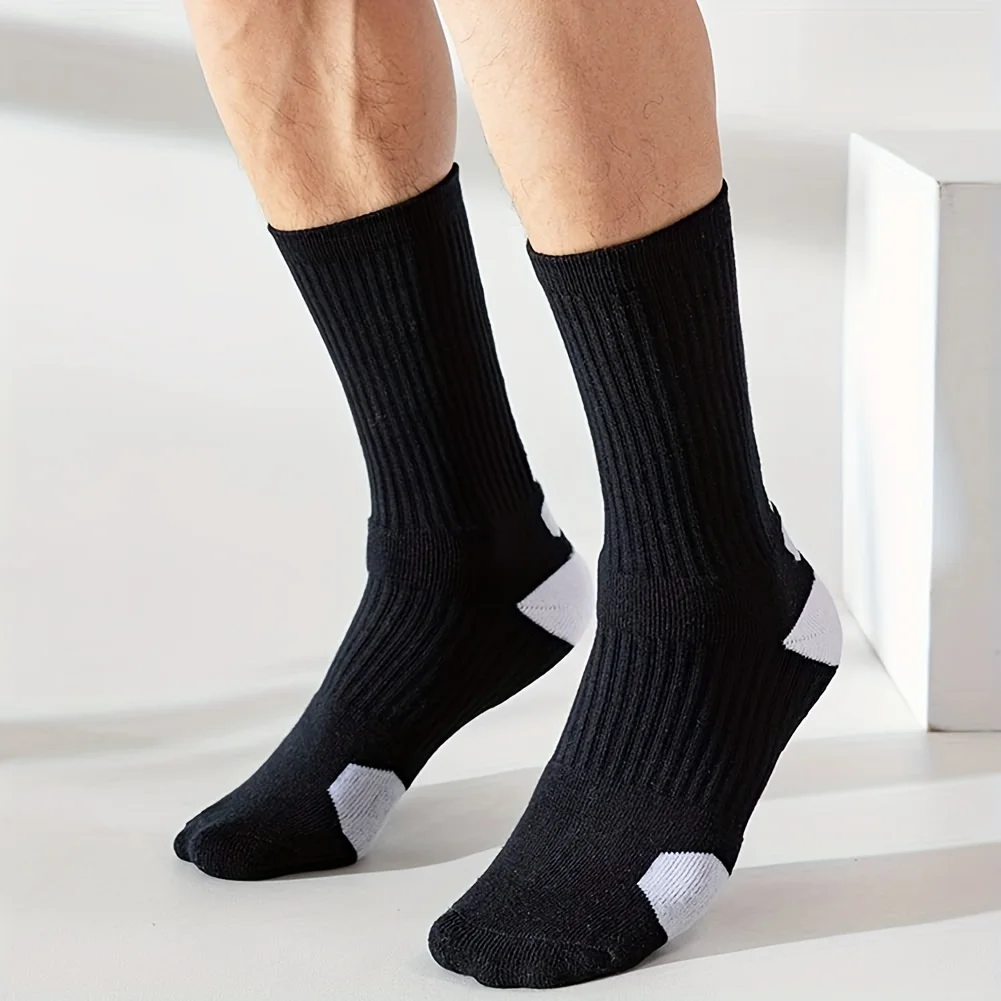 3Pairs Men Cotton Middle Tube Socks Soft Shock-Absorbing Breathable Sports Sock Comfortable High Quality Fashion Casual Male Sox