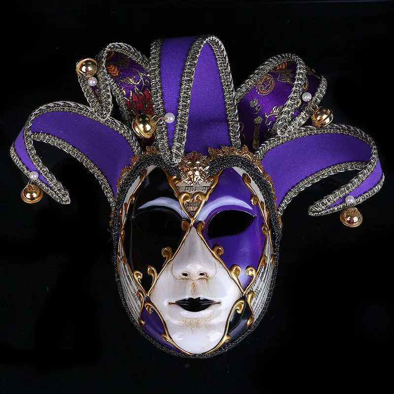 Máscaras venecianas de fiesta con diamantes, máscara de Cosplay de bufón de cara completa, accesorios de decoración artística para Carnaval y Halloween