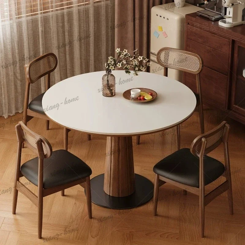 FG Medieval Rock Slab Dining Table Small Apartment Solid Wood Retro Dining Table High-End Negotiation Tables and Chairs Furnitur