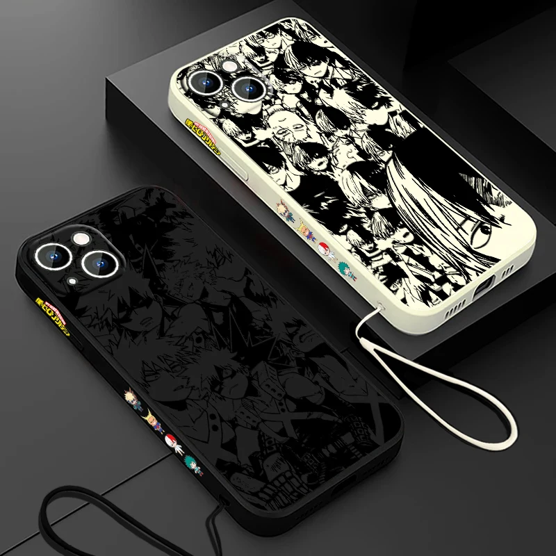 Anime My Hero Academia Phone Case For Apple iPhone 15 14 13 12 11 Pro Max Plus 8 7 SE Liquid Left Rope Capa Cover