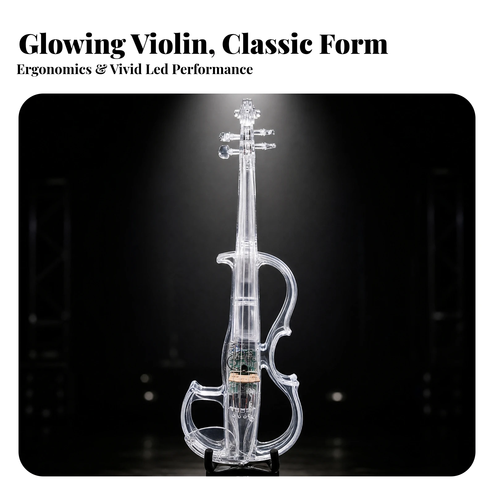4/4 Electric Violin Portable Translucent Electric Violin with Bow and Case String Instrument Silent-Practice Impact-Resistant