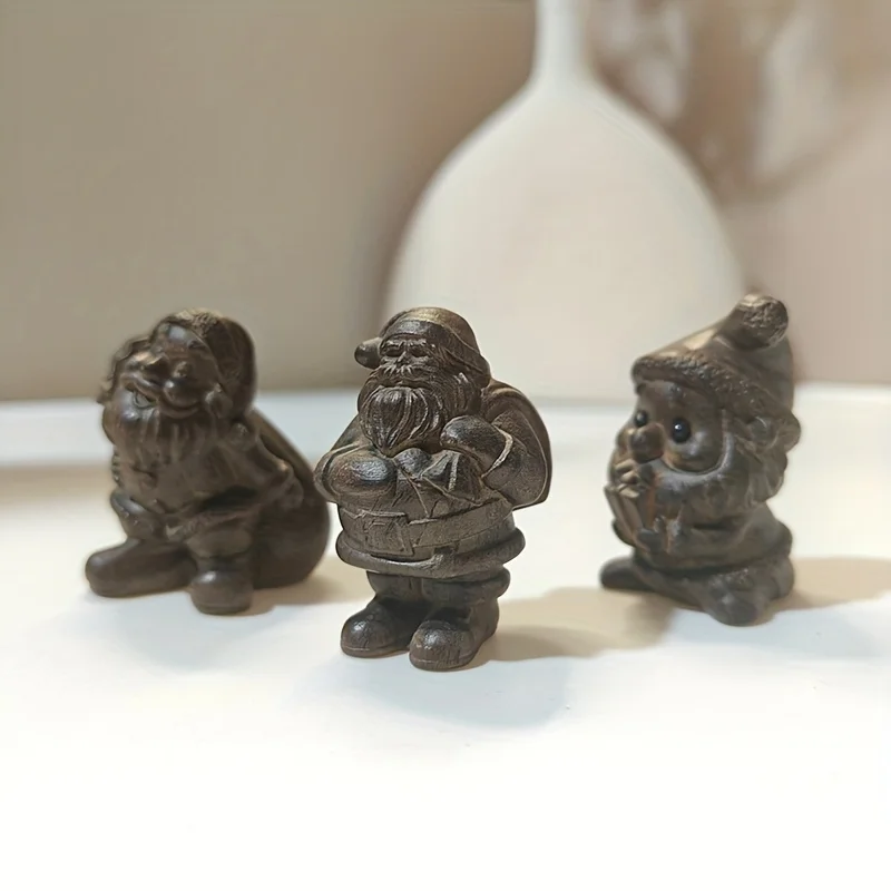 1 piece 4.4-inch creative and cute wooden carved Santa Claus ornament, craft art, creative gift suitable for home, living room, study decorations, New Year gift, birthday gift, Christmas gift, Halloween decoration, creative desktop ornament, small statue decoration
