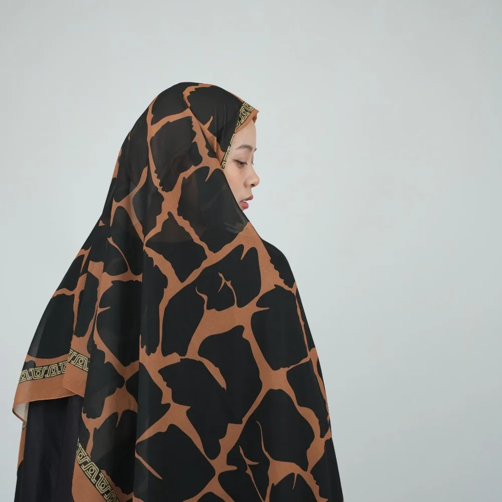 Hijab en mousseline imprimé géométrique pour femme Foulard noir et blanc Foulard africain Nouveau