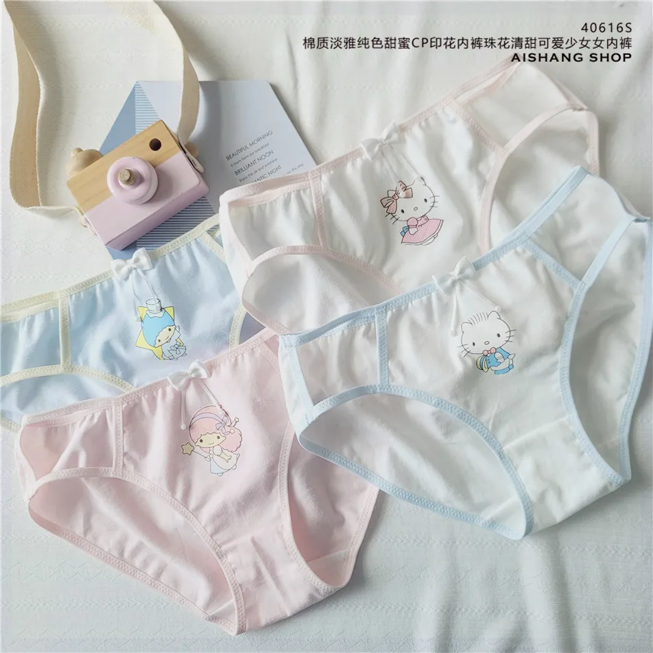 

Sanrio Cinnamoroll Hello Kitty Girl Underwear Cartoon Anime Comfortable Breathable Girl Cotton Triangle Briefs Set Boxer Gift