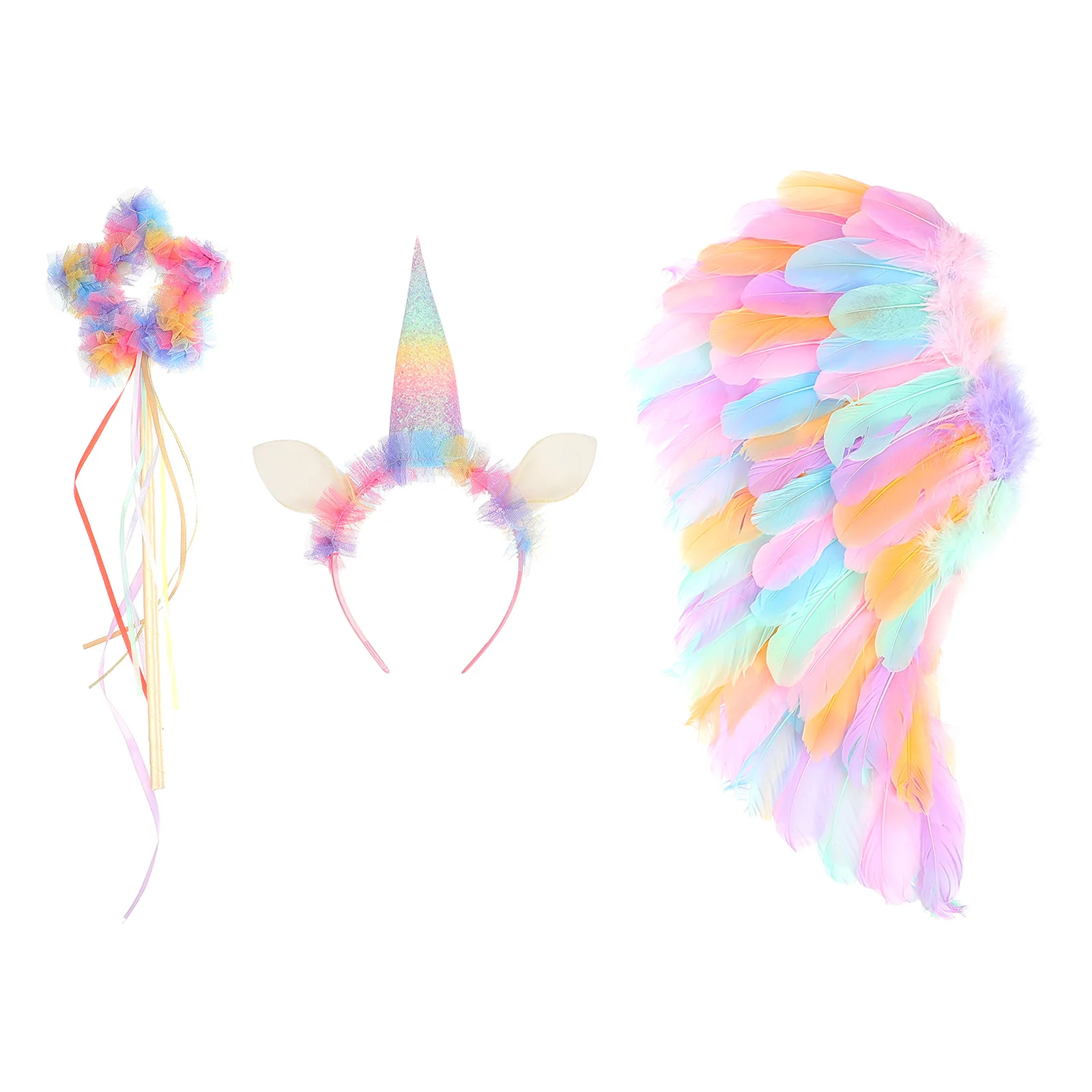 1 set Unicorn Horn Headband Fairy Wings Kids Costume Accessory For Children Party Cosplay Dress Up Unicorns Hairhoop Angel Wing