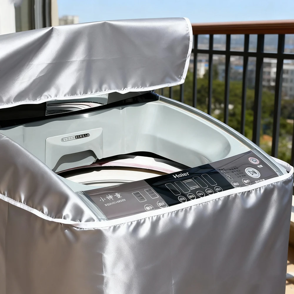 Wasserdichte Waschmaschinen-Abdeckung, Sonnenschutz Staubdichte Silberbeschichtete Stoffhülle, Allwetterschutz für Außenbereich und Balkon – Detail 2
