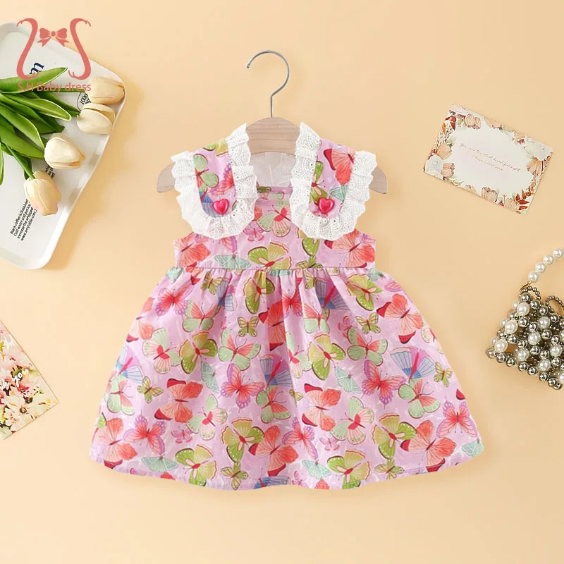 

0-3 Y Summer Cute Baby Girl Dress Sleeveless Skin-Friendly Toddlers Costume Sweet Children Clothing Pretty Butterfly Kid Clothes