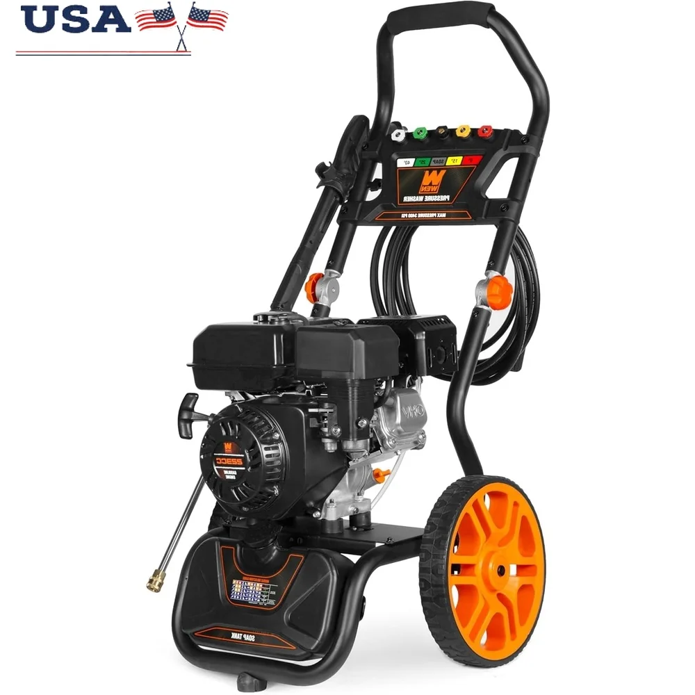 

3400 PSI Gas Pressure Washer 223cc Engine 2.7 GPM Flow Rate 5 Quick Connect Nozzles Onboard Soap Tank 25ft Hose