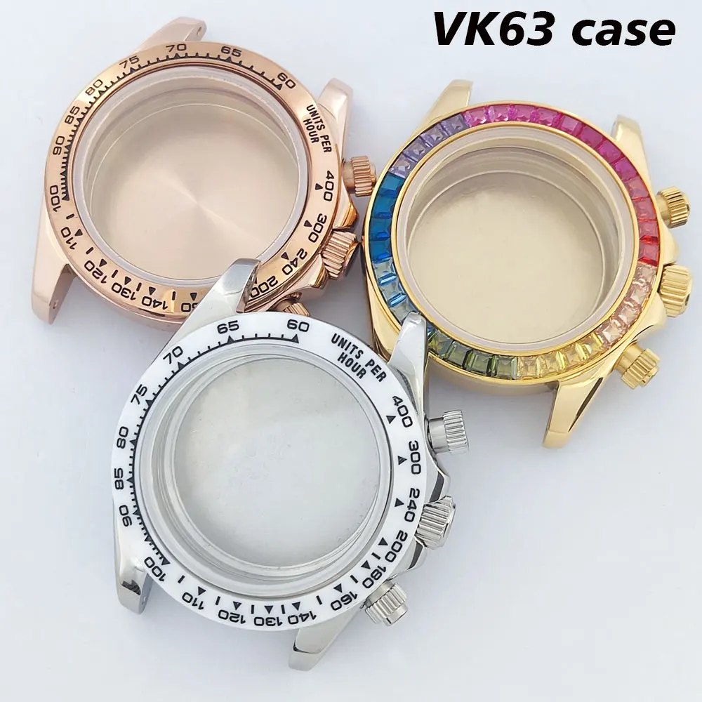 Корпус VK63, корпус часов 39 мм, нержавеющая сталь/алмазный/керамический безель, корпус из нержавеющей стали, подходит для аксессуаров для часов с кварцевым механизмом VK63
