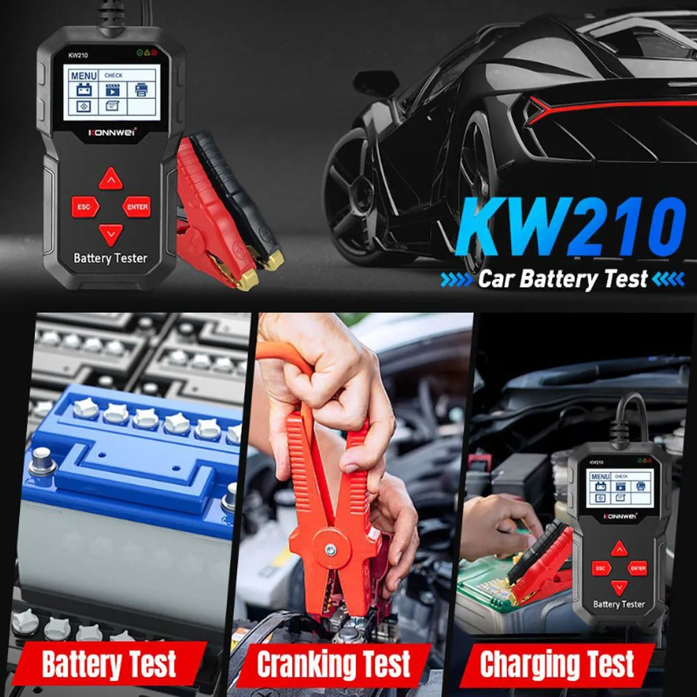 KW210 Handy 12V Car Battery Analyzer Vehicle Battery Tester Auto Voltage Check Lead Acid Battery Diagnostic Testing Tool